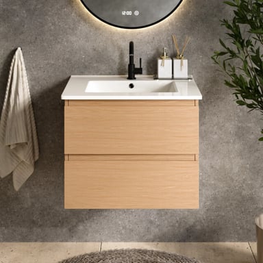 Mirlux Badkamermeubel norvi 60 cm licht eiken witte wastafel