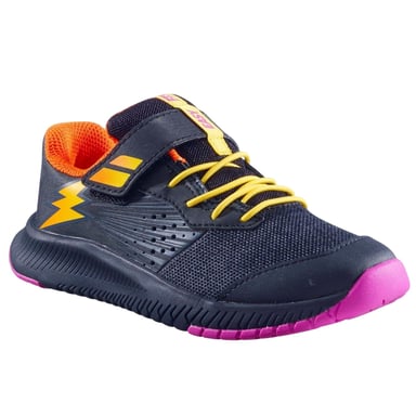 Babolat Childrens/Kids Lightning Bolt Leather Hook and Loop Tennis Shoes (Black)