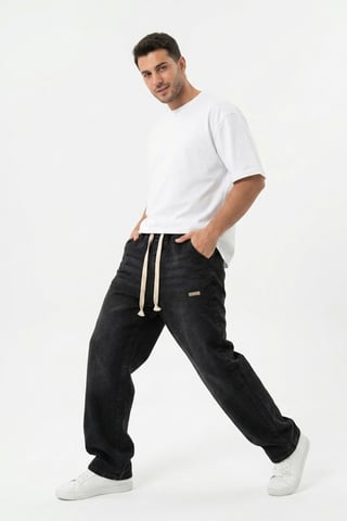 Elastic Waist Denim Pants