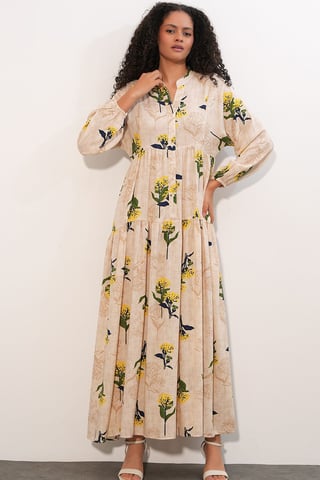 Patterned V-Neck Maxi Dress