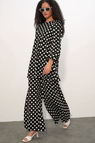 Textured Long Sleeve Tunic and Wide Leg Pants Set
