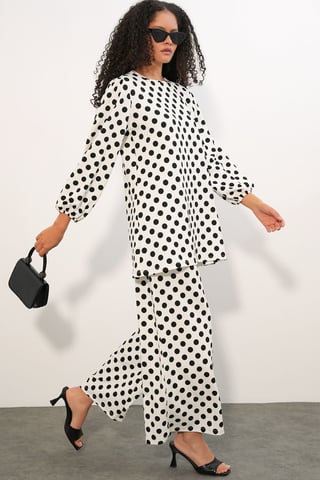 Textured Long Sleeve Tunic and Wide Leg Pants Set