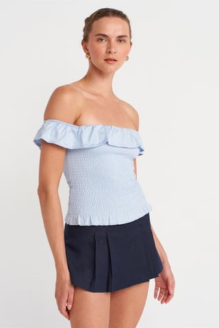 Kvinnors Off-Shoulder Ribbad Kort Blus