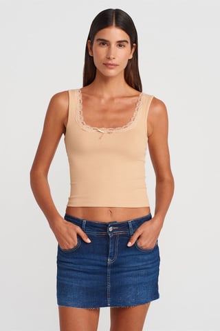 Ribbad bomullsblandning avslappnad cropped cami-top