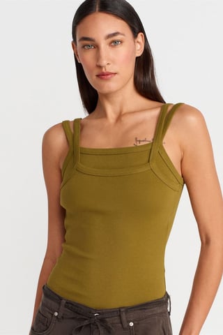 Ribbed Sleeveless Square-neck Blouse