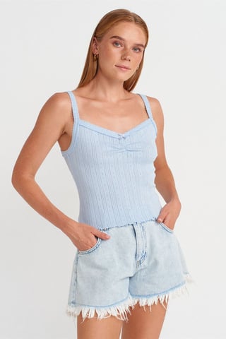 Cotton Ribbed Square-Neck Cami Blouse