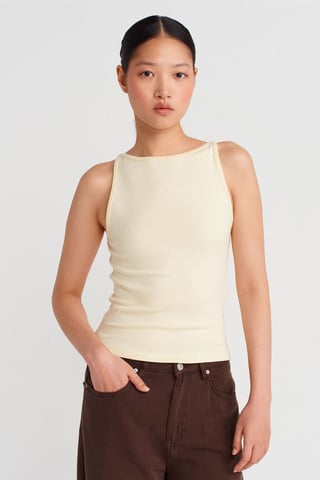 Ribbad Halterneck Slim-Fit Blus