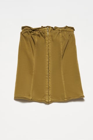 Kvinnors Strapless Croppad Bomullsjacka med Dragkedja