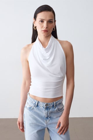 Fitted Sleeveless Cowl Neck Blouse