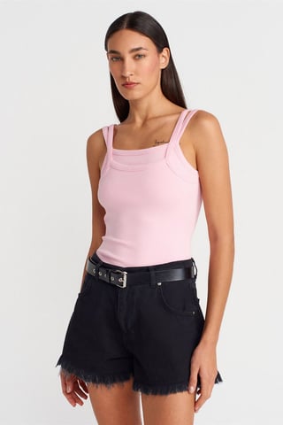 Ribbed Sleeveless Square-neck Blouse