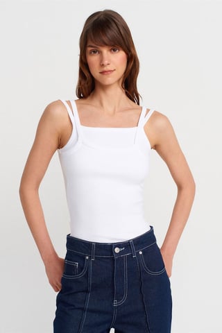 Ribbed Sleeveless Square-neck Blouse
