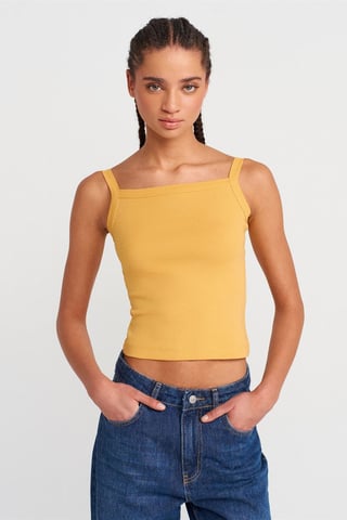 Ribbed Cotton Square-Neck Cami Blouse