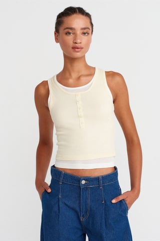 Cotton Ribbed Sleeveless Button Blouse