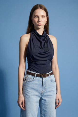 Fitted Sleeveless Cowl Neck Blouse