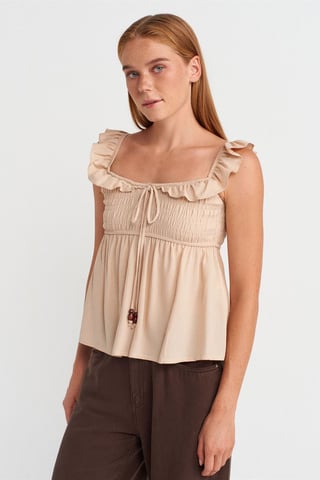 Sleeveless Square-neck Blouse With Tie Front