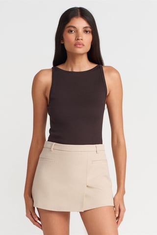 Ribbad Halterneck Slim-Fit Blus
