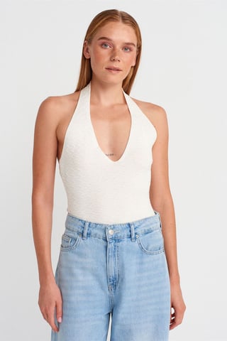 Geribde Halternek Brei Blouse