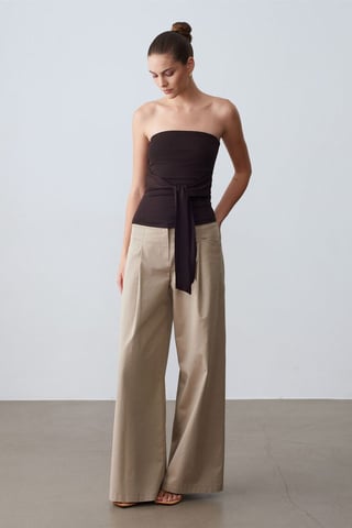 Strapless Slim-Fit Jersey Blouse With Tie Detail
