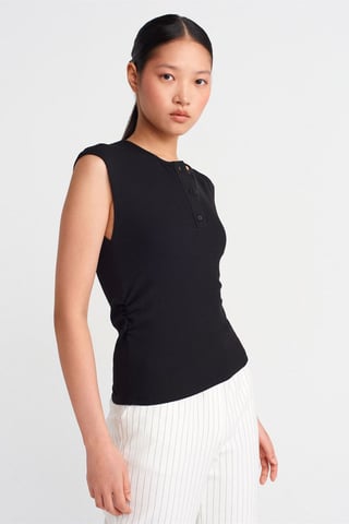 Ärmlös Ribbad Blus med Knäppning Framifrån