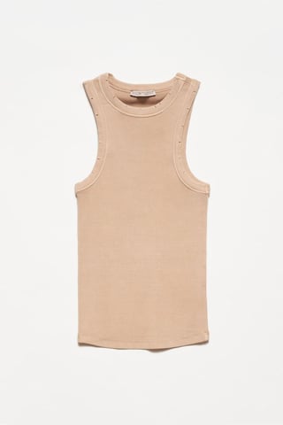 Ärmlös Ribbad Stickad Blus