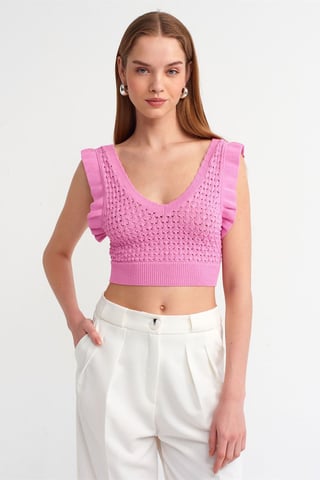 Fitted Mouwloos Crop Blouse Met Strik Voorkant