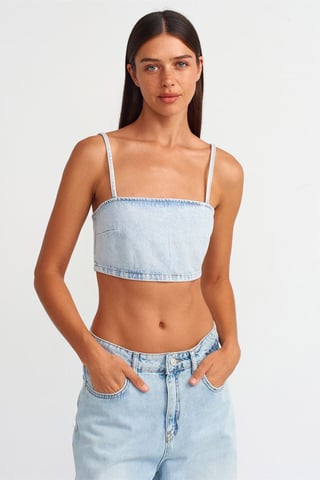 Kvinnors ärmlös kort denimtop