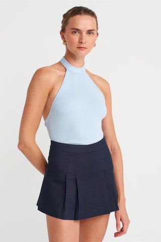 Ribbad Halterneck Slim-fit Blus