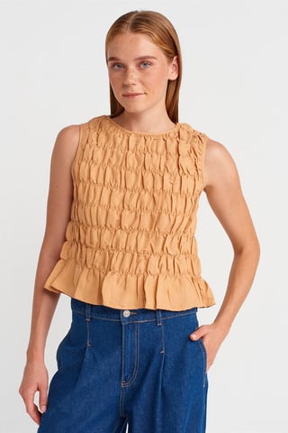 Women's Crop Blouse With Crew Neck And Buttons