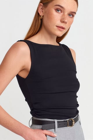 Sleeveless Boat Neck Jersey Blouse