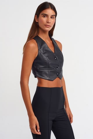 Faux läder ärmlös kortblus