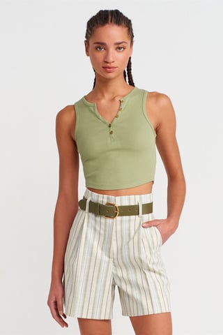 Women's Ribbed Crop Blouse With Buttons