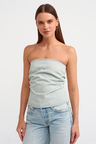 Kvinnors Strapless Cropped Denim-topp