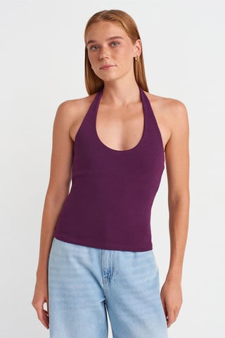 Ribbed Halterneck Sleeveless Blouse