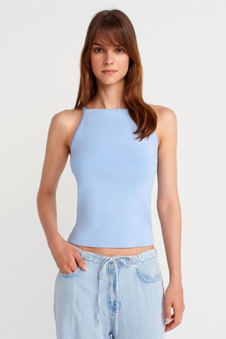 Slim Fit Halter Knit Blouse With Bow Detail