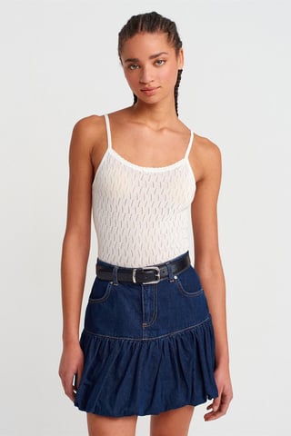 Textured Crop Cami Blouse With Bow Detail