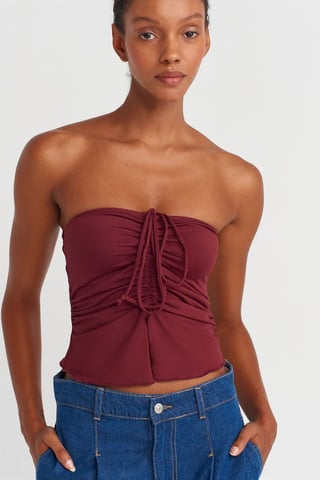 Kvinnors Strapless Crop Blus med Knyt-detalj