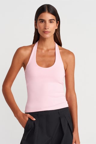 Ribbed Halterneck Sleeveless Blouse