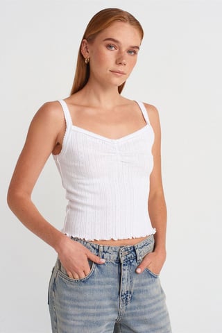 Cotton Ribbed Square-Neck Cami Blouse