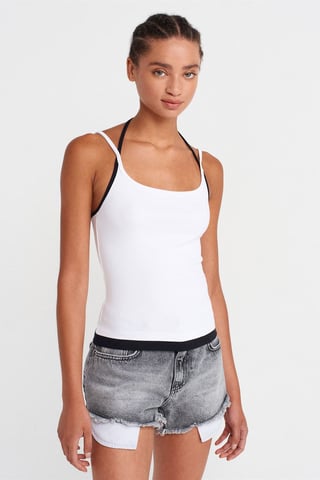 Slim Fit Ärmlös Blus med Knytband