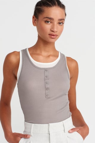 Cotton Ribbed Sleeveless Button Blouse