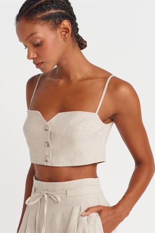 Strapless Crop Linen Blend Corset Top