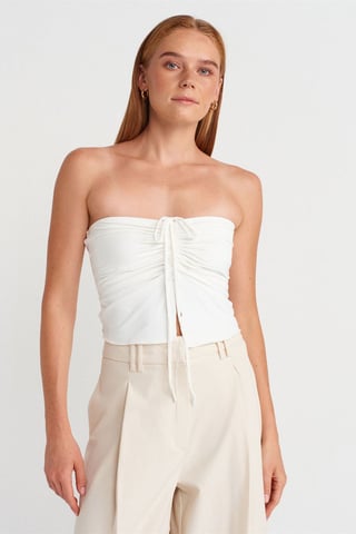 Kvinnors Bandeau Crop Blus med Knutdetalj