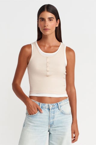 Cotton Ribbed Sleeveless Button Blouse