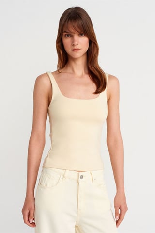 Ribbed Square-neck Sleeveless Blouse