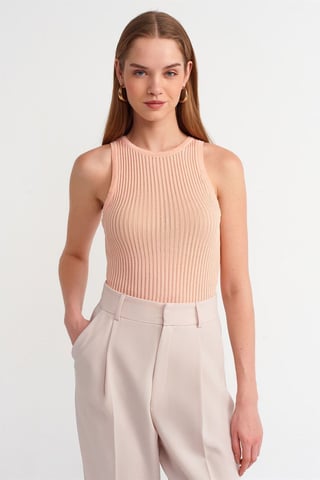 Ribbed Sleeveless Knit Blouse