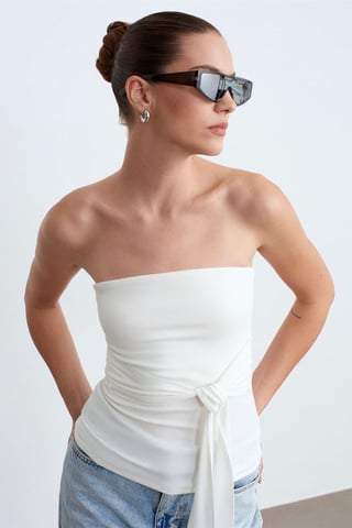 Strapless Slim-Fit Jersey Blouse With Tie Detail