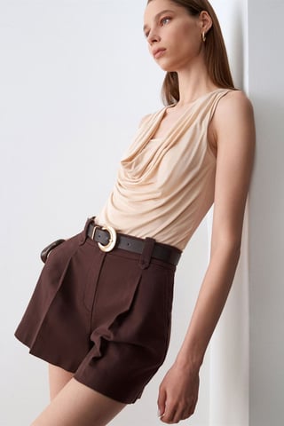 Utan ärmar Cowl Neck Jersey Blus