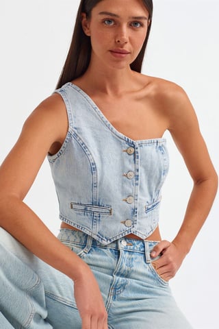 Tajt bomulldenimcroppblus