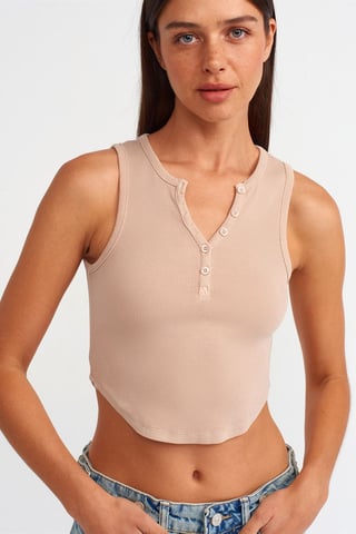 Women's Ribbed Crop Blouse With Buttons