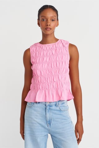 Women's Crop Blouse With Crew Neck And Buttons